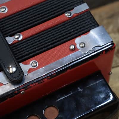 Gagné & Frère 1-Row 2-Bass 10-Treble Button "D" Red & Black Diatonic Accordion w/Case image 22