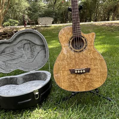 Dean Exotica Quilt Ash Acoustic/Electric Bass Guitar - Gloss Natural - with Road Runner Hardshell case image 5
