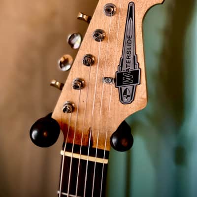Waterslide Guitars S-Style Coodercaster Aged 'Blue Ice' Nitro, PLEK'd, Mojo Lap Steel+Teisco-Spec Gold Foil Pickups image 2