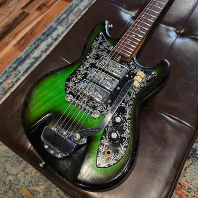 1970 Teisco Del Ray ET-310N - Japan - Spectrum 3-Pickup - Floral Guard - Green Burst - Tremolo image 2