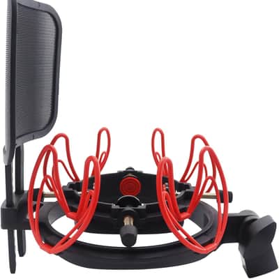 Microphone Shock Mount with Pop Filter Universal Shock Stand for Microphones Size at 21-62mm Anti-Vibration Mic Holder Clip Compatible with AT2020 MXL 990 770 Rode NT1-A Neumann 103(Red) image 1