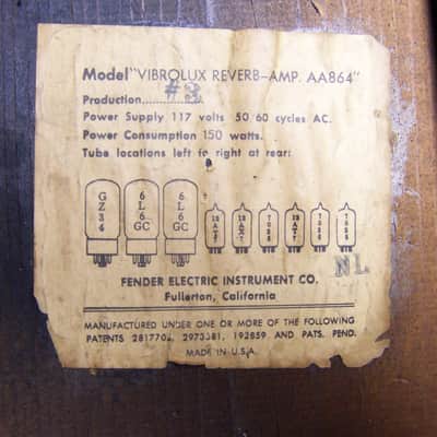 Rare 1964 Blackface Fender Vibrolux Reverb Guitar Amp AA864 Production #3, Serial# A 00745 image 7
