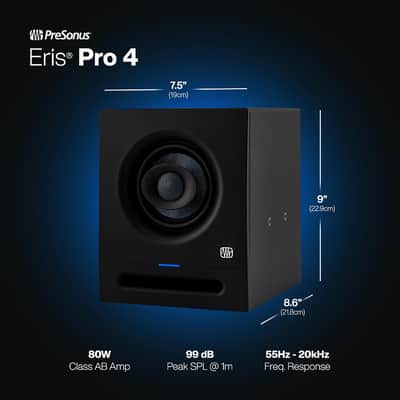 PreSonus Eris Pro 4 Studio Monitor — Bi-Amped, Active, 4.5-inch Coaxial Studio Monitor for Audio Recording & Mixing, Ceiling- & Wall-Mountable image 5