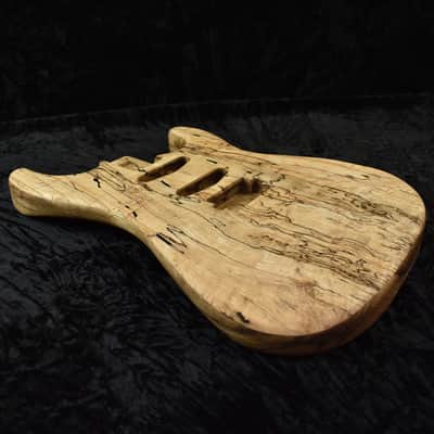 Strat Style Body - 1 Piece Black Korina (Limba) with 2 Piece Spalted Maple Top - Weight: 4 lbs 10 oz image 4