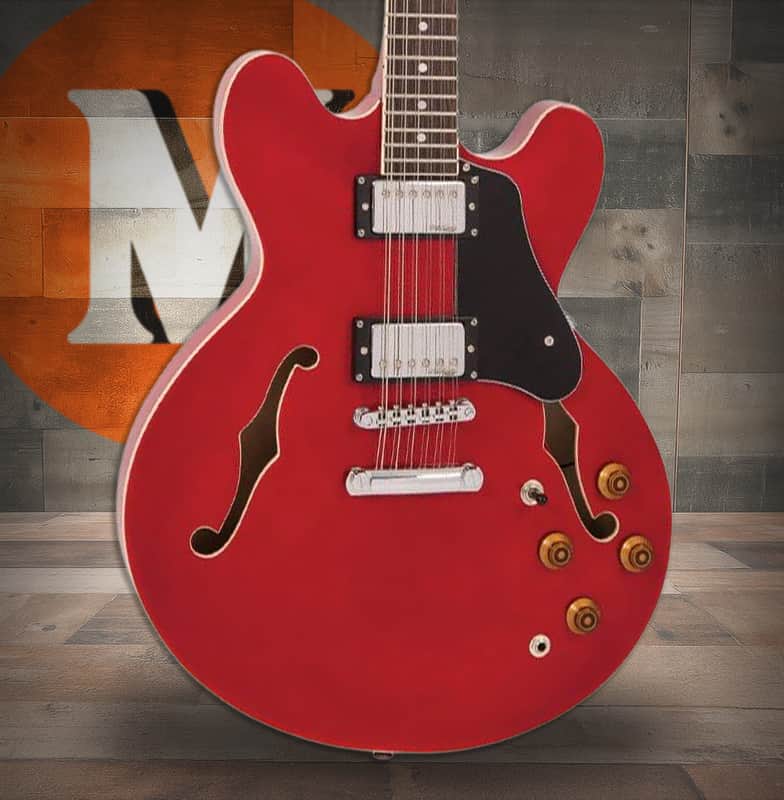 Vintage VSA500 ReIssued 12 String Semi Acoustic Guitar ~ Cherry Red (VSA500CR-12) image 1