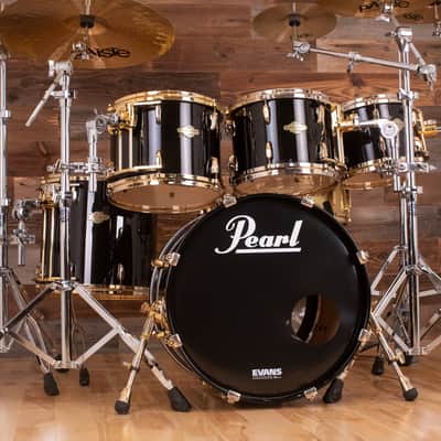 PEARL MASTERS PREMIUM BIRCH (BRP) 5 PIECE DRUM KIT, BLACK MIST, GOLD FITTINGS (PRE-LOVED) image 4