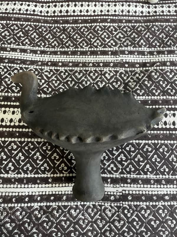 Handmade Bird Clay Ceramic Figurine Rattle Shamanic Shamanic Rattle 2000's - Black Clay Ceramic image 1
