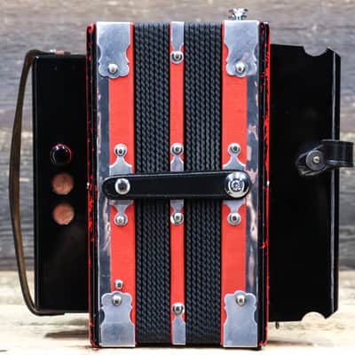 Gagné & Frère 1-Row 2-Bass 10-Treble Button "D" Red & Black Diatonic Accordion w/Case image 2