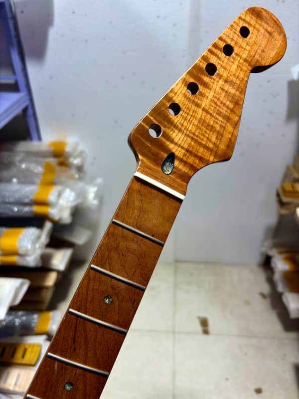 22 frets gloss Roasted Flame Maple Electric Guitar neck 25.5in parts image 1