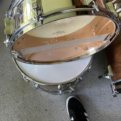Ludwig L-600 S/L Series 5x14" 8-Lug Wood Snare Drum with Rounded Blue/Olive Badge 1984 - 1988 - Chrome image 2