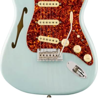 Fender American Professional II Stratocaster Thinline Limited Edition Semi-Hollow Electric Guitar, Rosewood Fingerboard, Transparent Daphne Blue image 2