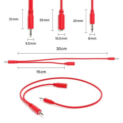 ExcelValley [Red | 120 cm - 47.24"] 5-Pack - Hopscotch Mono Splitter Y Patch Cables TS 3.5mm 1/8" Eurorack Synth image 2