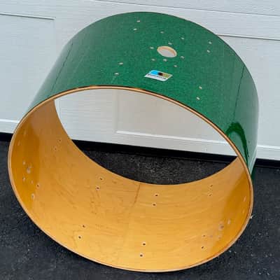 Ludwig 70's Bass Drum Shell & Rims 14 x 24" Blue Olive Badge Green Sparkle Rewrap image 6