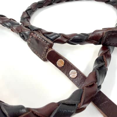Walker And Williams M-51-CGN/BLK Throwback Series Chestnut Brown And Black Grain Leather "Twist" Mandolin Strap image 4