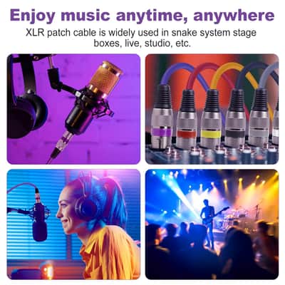 10 Color XLR Cable, Multicolor XLR Male to Female 15ft Audio Cables 10 Pack, 3 Pin Balanced XLR Microphone Cables Color Boots XLR Mic Cord Ideal for Microphones, Live Stage, Speaker, Audio Mixer image 6