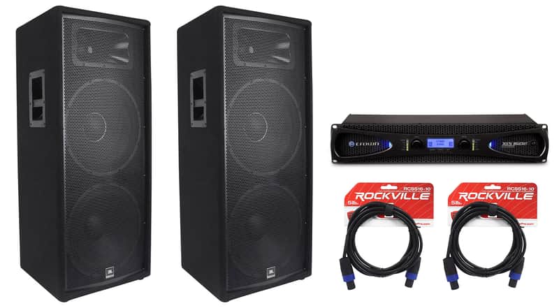 (2) JBL JRX225 Dual 15" 4000 Watt DJ/PA Speakers Monitors+Crown Amplifier+Cables image 1