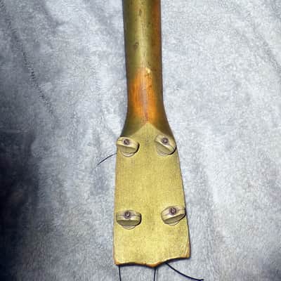 Vintage 1920s Harmony made Montgomery Ward Metal Shell Banjo Ukelele Original Gold Paint,Tuners, Nut, Top Skin Head, Adjustment Key, Banjo Uke image 2