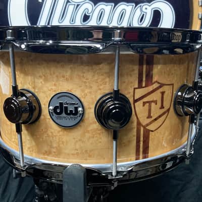 Tris Imboden's, Chicago, "T.I. Monogram" DW - 6.5x14" Custom, Exotic Bubinga-Maple, 10-Lug Snare Drum, w/Case. Signed. 1 of 1! image 3