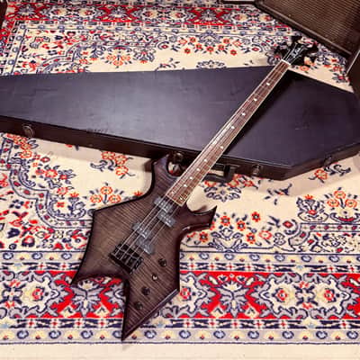 2000 B.C. Rich N.J. Neck Thru Series Warlock Bass - Made In Korea - Transparent Black w/ Coffin Case Bild 1
