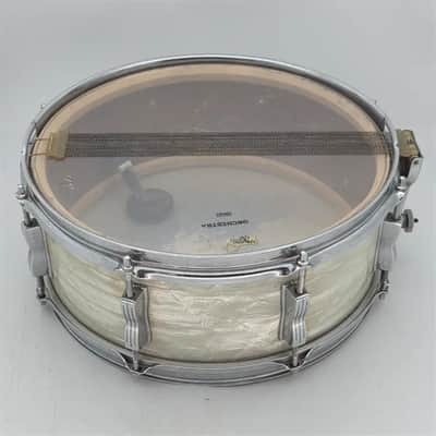 Used Vintage Ludwig Mahogany 3ply Snare Drum White Marine Pearl - Good image 5