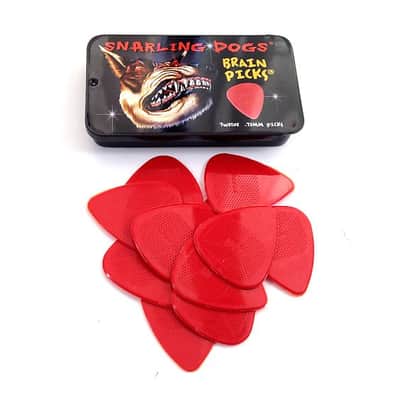 Snarling Dog Guitar Picks Tin Brain Picks 12 Picks With Tin .73mm Red image 1