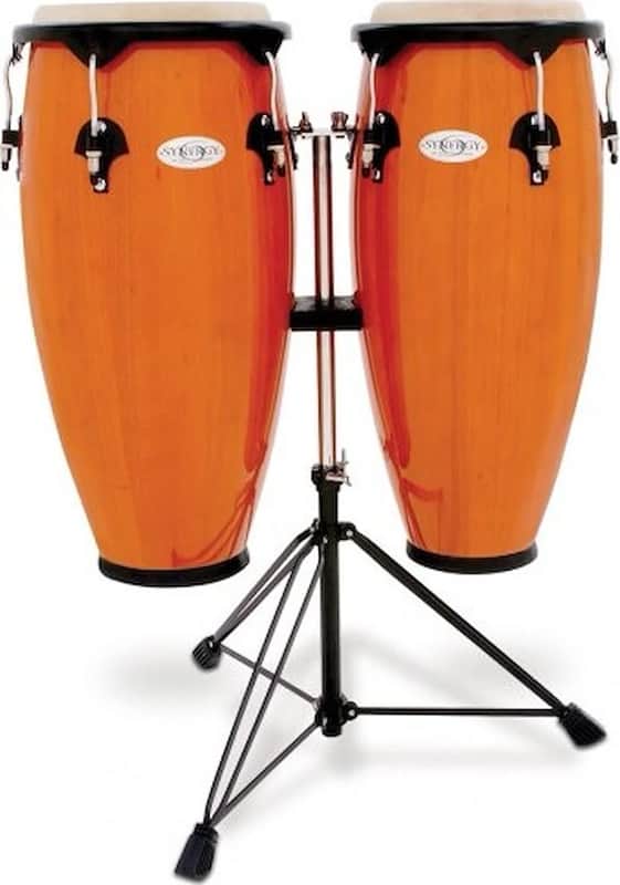 Toca Synergy Series Wood Conga Set with Stand Amber Wood Finish image 1