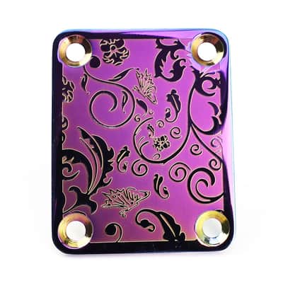 Stainless Steel Engraved Electric Guitar Neck Plate 4-Bolt Square Neck Joint Plate Joint Reinforce Board for Strat ST Telecaster Tele Bass Electric Guitar Parts Replacement (Purple) image 2