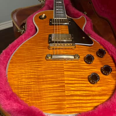 2014 Gibson Les Paul Custom Flamed Translucent Amber Top Custom Shop image 5