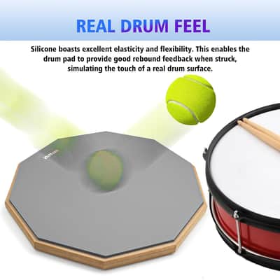 12" Double-Sided Practice Drum Pad Kit with Stand, Drumsticks & Carry Bag – Silent Snare Practice Pad for Beginners image 9