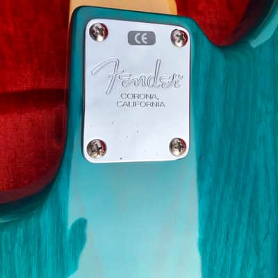 1998 Fender Deluxe American Series Precision Teal Green Transparent Premium Ash body and OHSC image 4
