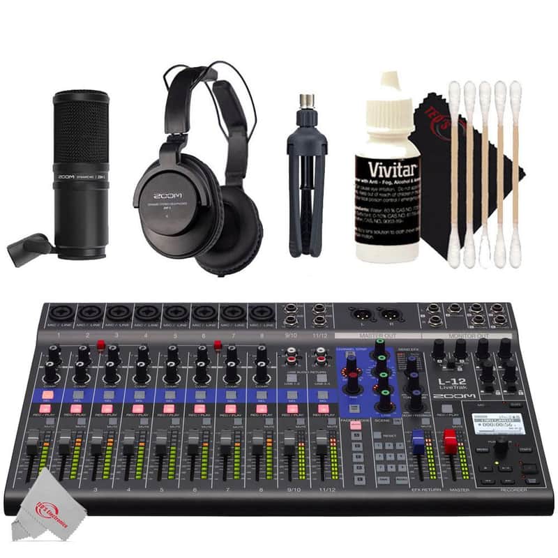 Zoom LiveTrak L-12 - 12-Channel Digital Mixer & Multitrack Recorder + Zoom ZDM-1 Podcast Mic Pack Accessory Bundle + 3pc Cleaning Kit image 1