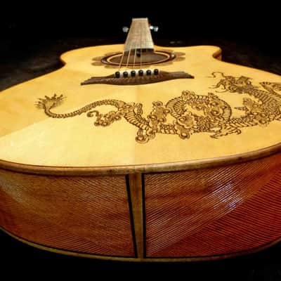 Blueberry Handmade Jumbo Acoustic Guitar Dragon Motif image 12