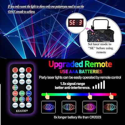 New Laser Lights For Party - Sound Activated, Dmx512, Laser Light Show, 3D Animation, Beam Effect Scan - Professional Stage Lazer Light With Remote Control, Perfect For Disco Karaoke Ktv Bar image 3
