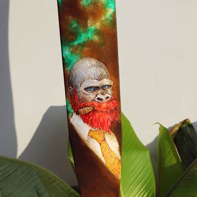 burnyblack wide guitar strap leather - Vincent gorilla brown/green image 2