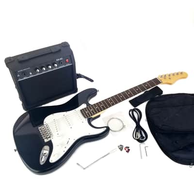 Zenison Electric Guitar 6 String Black Combo Starter Set Solid Wood Body & Case image 1