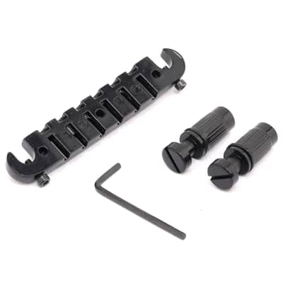Brio 6 String Compensated Wraparound Stud Mount Adjustable Bridge for Les Paul Style Guitar Black image 2