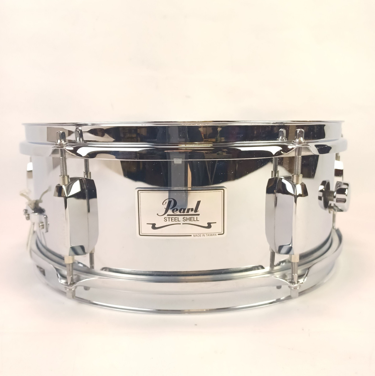 Pearl 5x13" Steel Shell Snare Drum 6-Lug Vintage 90s w Muffler Throw-Off/Butt SS — main photograph