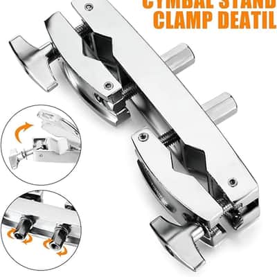 Cymbal Stand Multi-clamp, Silver Drum Clamp Mounting Multi-Clamp, Adjustable Percussion Drum Accessories for Toms, Cowbell, Drum Cymbal Stands image 2