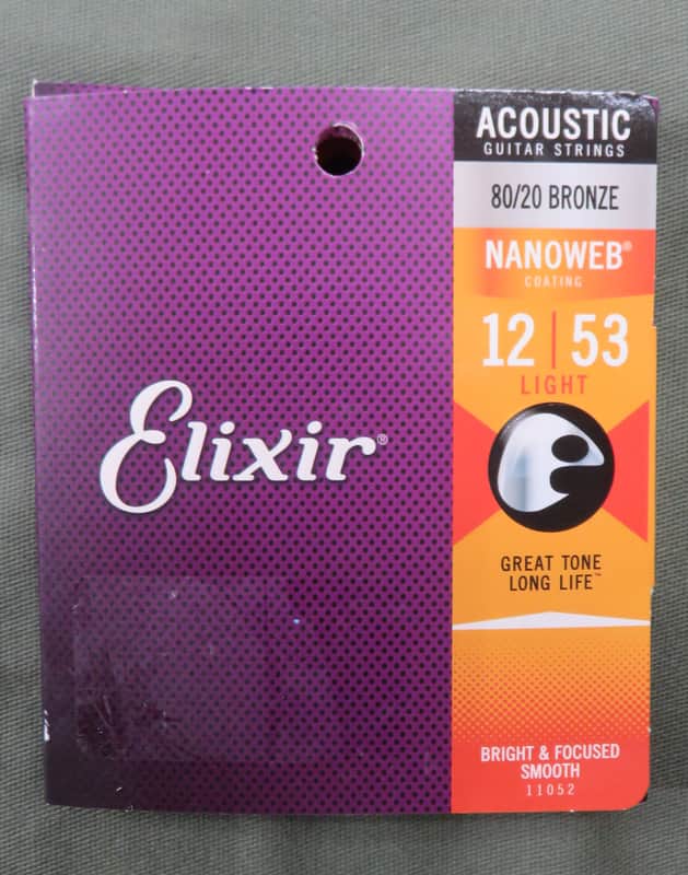 Elixir 11052 Nanoweb 80/20 Bronze Acoustic Guitar Strings - Light (12-53) image 1