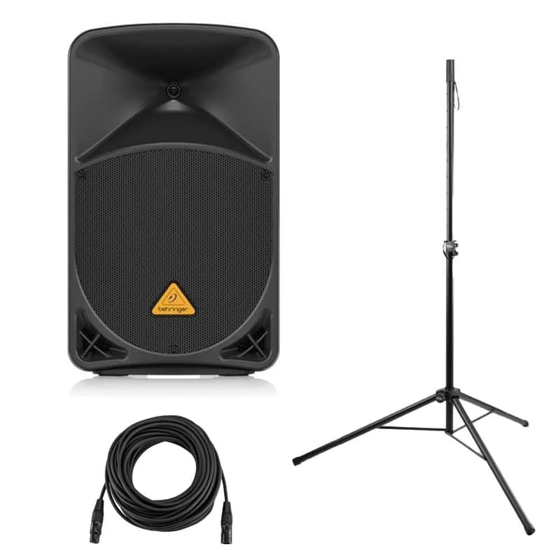 Behringer Eurolive B112D 1000W 12" Powered PA Speaker System with Wireless Option and Integrated Mixer, Bundle with 6' On-Stage All-Steel Speaker Stand and 50' XLR Cable image 1