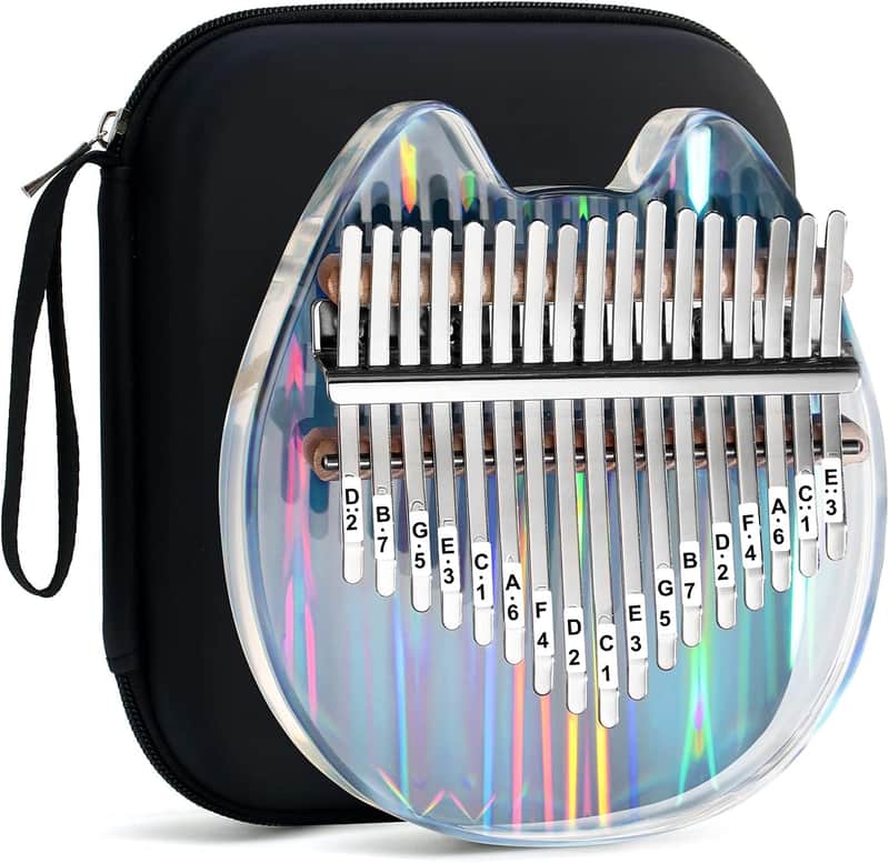 Kalimba Thumb Piano With Eva Protective Case, Transparent Crystal Kalimba 17 Key, Musical Instrument Gifts For Kids, Cat Shape Finger Piano image 1