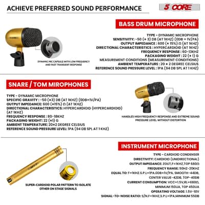 5 Core Drum Microphone Kit 7 Piece All Metal Drummer Instrument Mics Tom/Snare & Cymbals Set image 10