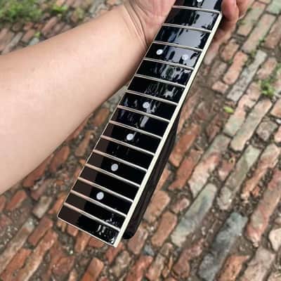 white binding Round end stainless steel 22 frets Maple guitar neck 25.5inch hole 10mm black gloss image 6