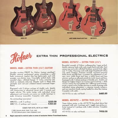 Hofner Verythin 4600 E2 1968 - Black Red sunburst image 10