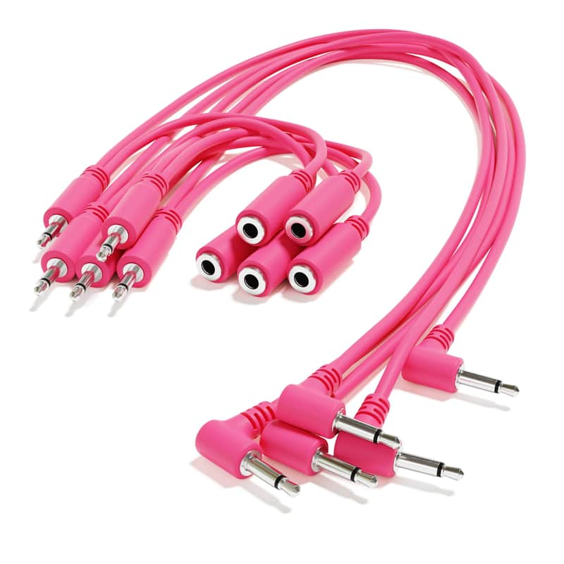 ExcelValley [Pink | 60 cm - 23.62"] 5-Pack - Right Angle Hopscotch Mono Splitter Y Patch Cables TS 3.5mm 1/8" Eurorack Synth image 1