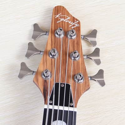 Full Zebra Wood Custom 6 String Electric Bass, 24 Frets Fingerboard image 4