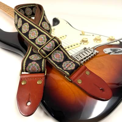 Walker & Williams H-46 Vintage Series Plush Back, Black Lotus Woven Strap w/Chestnut Ends image 2