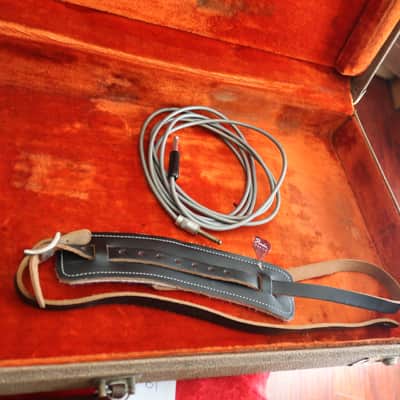 Vintage Leather Strap, 60's Fender Pick & old 60's/70's cable image 1