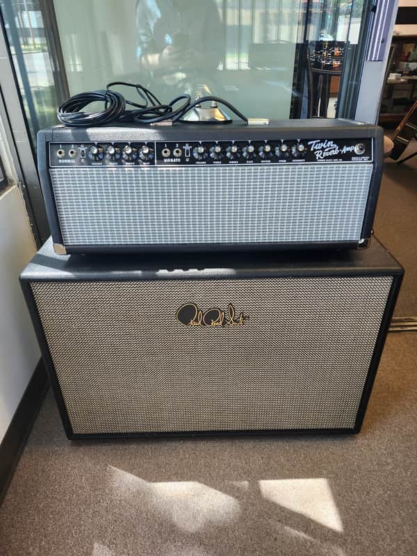 Vintage 1970s Fender Twin Reverb Amp Head w/ Footswitch and Used PRS HDRX 2x12" Speaker Cabinet image 1