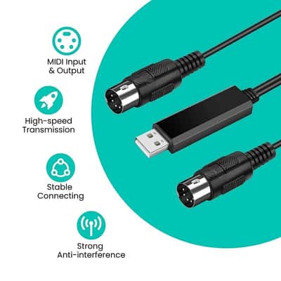 MIDI Cable Set to USB with Type C Adapter 2 in 1 MIDI Piano USB Cord from PC to Keyboard, Synthesizer, Electronic Drum, Electric Blow Pipe, 16 Channels for Windows, Mac, and Android (6 FT) image 2